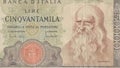 Leonardo da Vinci portrait on Italian Lire banknote.