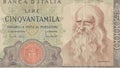 Leonardo da Vinci portrait on Italian Lire banknote. Royalty Free Stock Photo