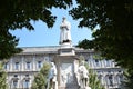 Leonardo Da Vinci sculpture in Piazza de la Scala, Scala square. Milan Royalty Free Stock Photo