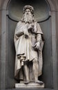 Leonardo da Vinci - Statue of the genius, located in front of Uffizi Gallery in Florence, Italy, in public area Royalty Free Stock Photo