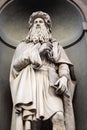 Leonardo da Vinci - Statue of the genius, located in front of Uffizi Gallery in Florence, Italy, in public area Royalty Free Stock Photo