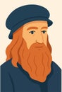 Leonardo da Vinci is a vector portrait in a simplified style. Royalty Free Stock Photo