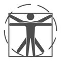 Leonardo Da Vinci Vitruvian Man solid icon, science concept, Human body in circle and square sign on white background