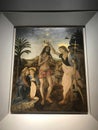 Leonardo`s painting, in which the baptism of Christ is represented, at the Uffizi museum in Florence.