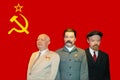 Leonid Brezhnev, Joseph Vissarionovich Stalin and Vladimir Lenin, wax figures