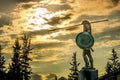 Leonidas statue, under a dramatic cloudscape at sunset,Thermopylae, Greece.