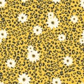 Leopard Animal Abstract Geometric With Yellow White Floral Print Pattern Design