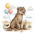 Leopard with Balloons and Flowers in Desert Setting Royalty Free Stock Photo