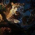 Leopard on Beautiful animal Leopard and tree trunk isolated on white Royalty Free Stock Photo