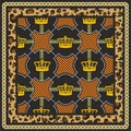 Leopard,chain, crown pattern for scarf, shawl, bandanna, kerchief, silk fabrics. Seamless luxury print. - vector