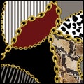 Leopard and chains pattern.Silk scarf design, fashion textile. Royalty Free Stock Photo