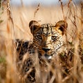 leopard, cheetah hunting in the savannah