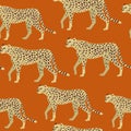 Leopard, Cheetah Surface Pattern, Panther on Orange Repeat Pattern for Textile Design, Fabric Printing, Stationary, Packaging, Wa