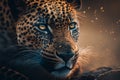 Leopard close-up. Wild cat in nature. Look brutal, lying leopard, powerful big cat