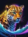 Leopard with colored neon waves