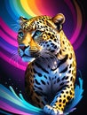 Leopard with colored neon waves