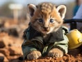Leopard cub guard uniform binoculars ISO shot Royalty Free Stock Photo