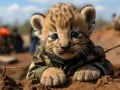 Leopard cub guard uniform binoculars ISO shot Royalty Free Stock Photo