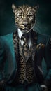 Leopard dressed in an elegant suit with a nice tie