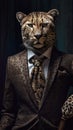 Leopard dressed in an elegant suit with a nice tie