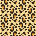 Leopard endless background. Animal skin fur print seamless pattern. Vector hand drawn illustration Royalty Free Stock Photo