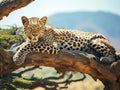 Ai Generated illustration Wildlife Concept of Leopard in fevertree Royalty Free Stock Photo