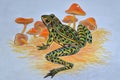 Leopard frog and mushrooms Royalty Free Stock Photo