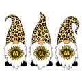 Leopard gnomes with sunflower. Mum phrase. Happy Mothers Day vector card