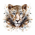 Leopard Head In Detailed Flora And Fauna Watercolor Art