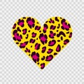 Leopard heart is yellow, pink and black.Suitable for printing on clothes. A symbol of love. Vector hand-drawn Royalty Free Stock Photo