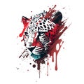 Leopard Jaguar. Color, graphic, artistic portrait of a leopard in a picturesque style on a white background with splashes