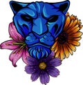 Leopard jaguar with flowers. Jaguar face with flowers, color tattoo. vector illustration on white background Royalty Free Stock Photo