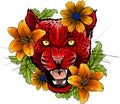 Leopard jaguar with flowers. Jaguar face with flowers, color tattoo. vector illustration on white background Royalty Free Stock Photo