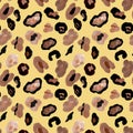 Leopard or jaguar skin seamless pattern. Wild cat exotic print on yellow background