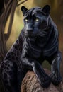 Leopard in the jungle. Black pantera. Illustration for advertising, cartoons, games, print media. My collection animals