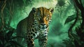 Leopard in the jungle. 3d rendering. Computer digital drawing.