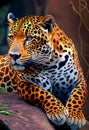 Leopard in the jungle. Orange jaguar. Illustration for advertising, cartoons, games, print media. My collection animals