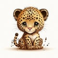Leopard Love, The Cutest Baby Leopard in Cartoon Style - Generative AI