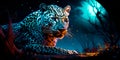 leopard on a moonlit night, its spotted coat blending seamlessly with the shadows as it readies itself to pounce on Royalty Free Stock Photo