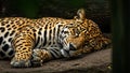 A leopard Panthera pardus is lying on the ground resting with its head Royalty Free Stock Photo