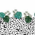 Leopard pattern with hand drawn monstera leaves Royalty Free Stock Photo