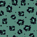 Leopard pattern. Seamless vector print. Realistic animal texture. Black and green spots on a green background. Abstract Royalty Free Stock Photo