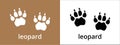 Leopard paw print trail icon. Cat or dog foot print track icons vector set. Black and white. Isolated vector illustration. Paw Royalty Free Stock Photo