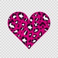 Leopard pink heart on a transparent background. Animalistic print. Symbol of love. Vector hand-drawn illustration. Royalty Free Stock Photo