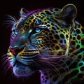 Leopard portrait on dark background with colorful lights. Vector illustration. Royalty Free Stock Photo