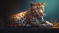 Leopard portrait on a dark background. 3d render illustration. Royalty Free Stock Photo