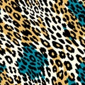 leopard print with blue and yellow spots, seamless pattern Royalty Free Stock Photo