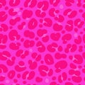 Leopard print seamless pattern. Neon cheetah skin 80 90s design. Bright pink spots background. Vector Royalty Free Stock Photo