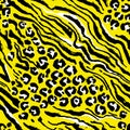 Leopard print seamless pattern. Yellow hand drawn background. Vector illustration. Royalty Free Stock Photo