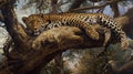 Leopard resting on a tree branch